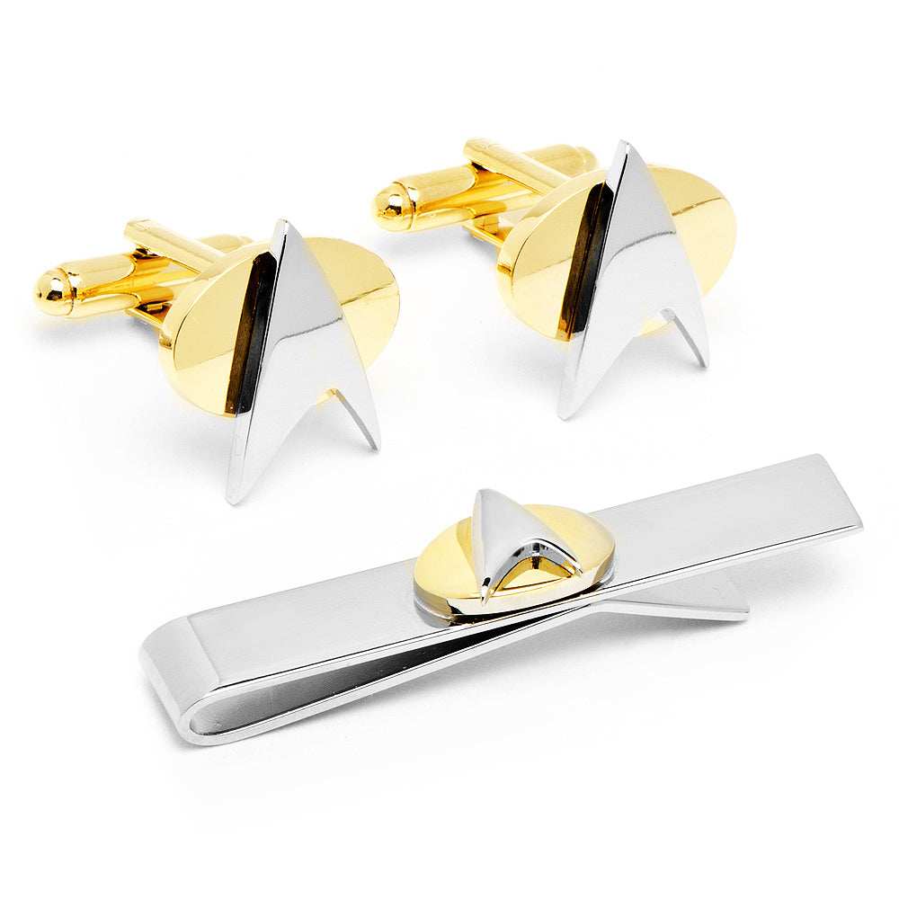 Star Trek Two Tone Delta Shield Cufflinks Tie Bar Gift Set - Cufflinks.com - Flyclothing LLC