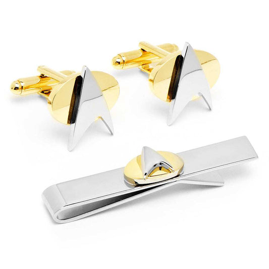 Star Trek Two Tone Delta Shield Cufflinks Tie Bar Gift Set - Cufflinks.com - Flyclothing LLC