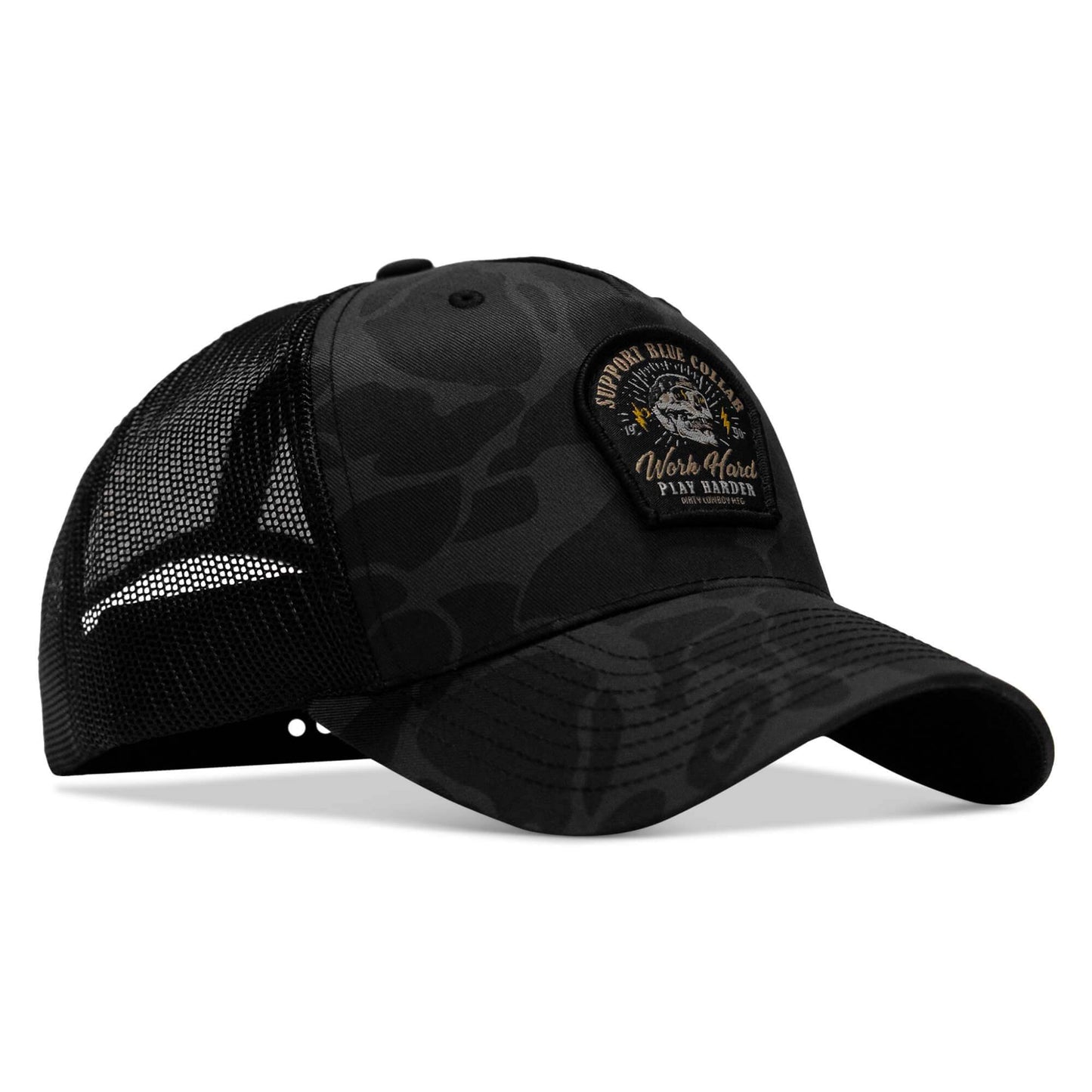 Work Hard Play Harder | Support Blue Collar Patch Snapback Hat - DIRTY COWBOY USA - Flyclothing LLC