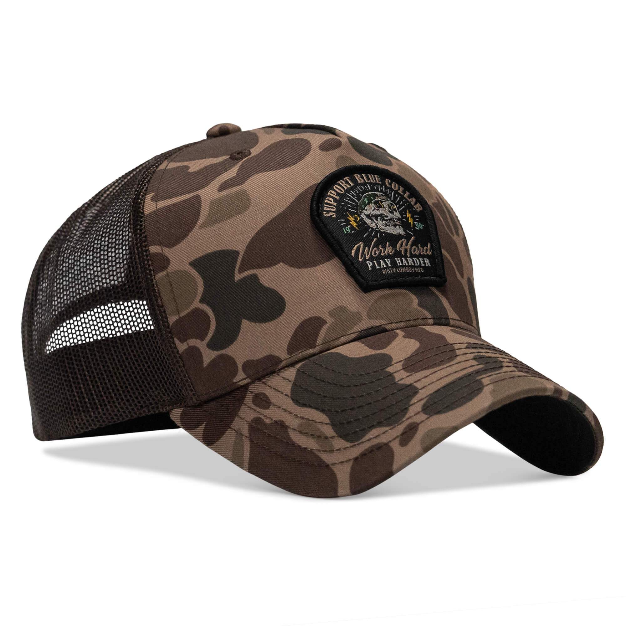Work Hard Play Harder | Support Blue Collar Patch Snapback Hat - DIRTY COWBOY USA - Flyclothing LLC