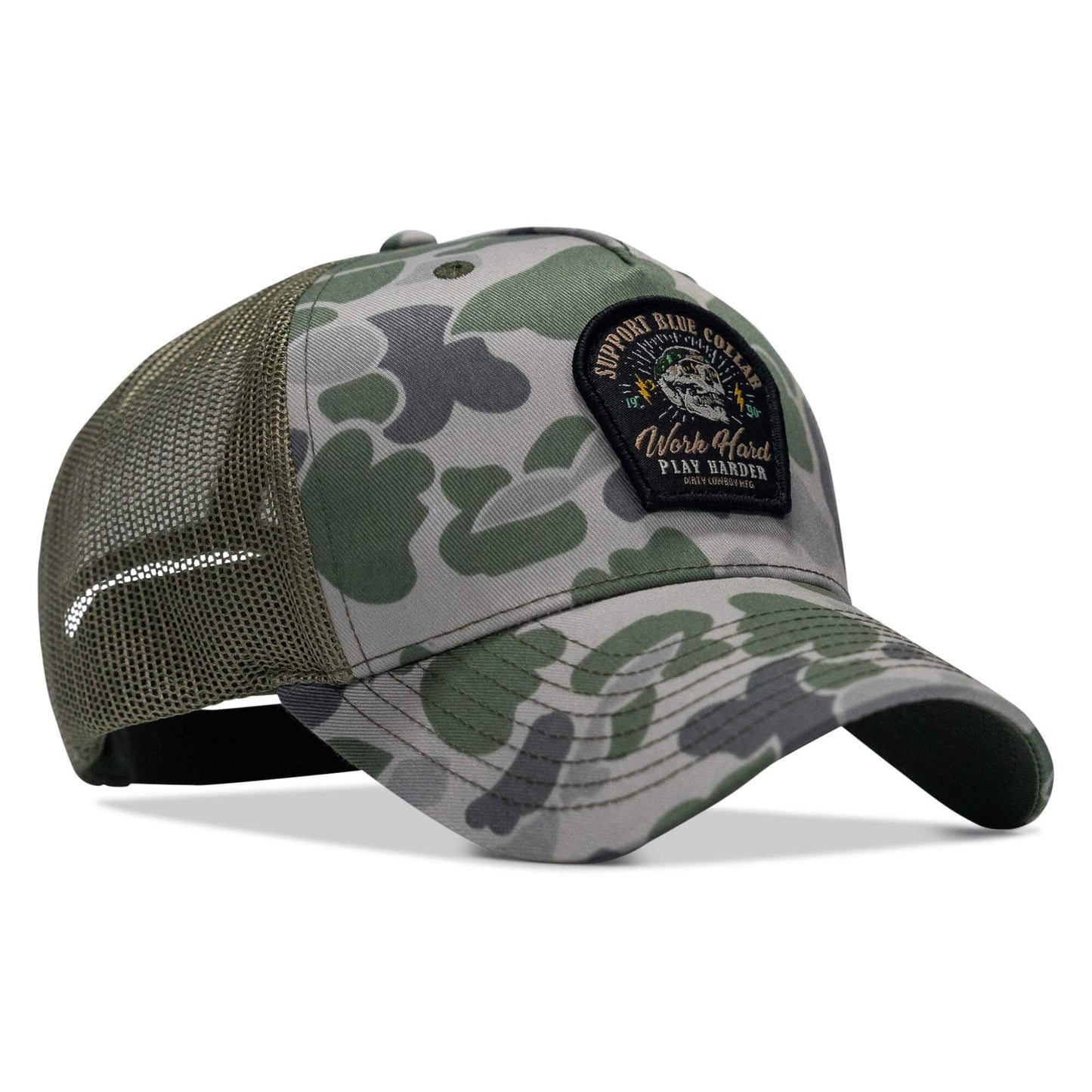 Work Hard Play Harder | Support Blue Collar Patch Snapback Hat - DIRTY COWBOY USA - Flyclothing LLC