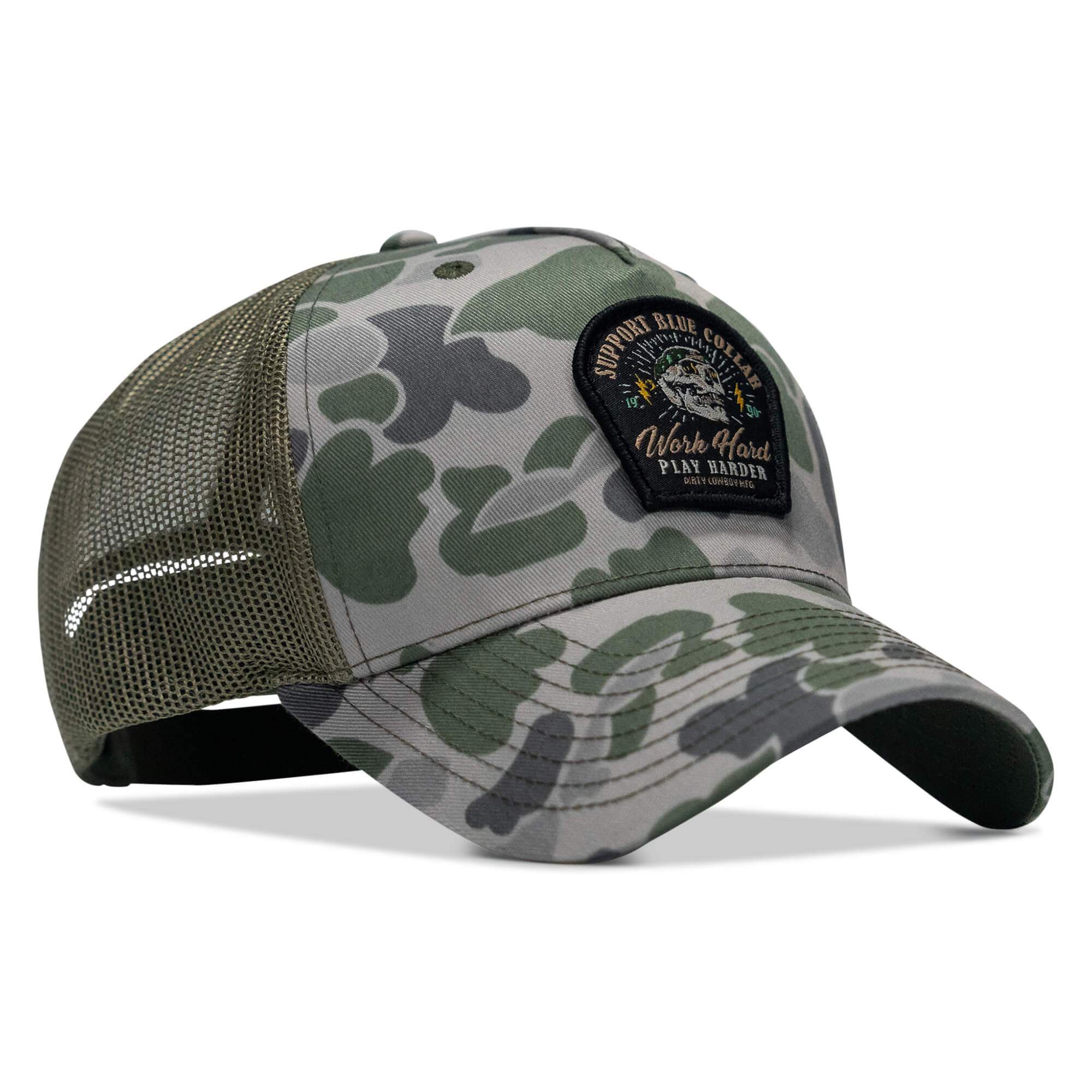 Work Hard Play Harder | Support Blue Collar Patch Snapback Hat - DIRTY COWBOY USA - Flyclothing LLC