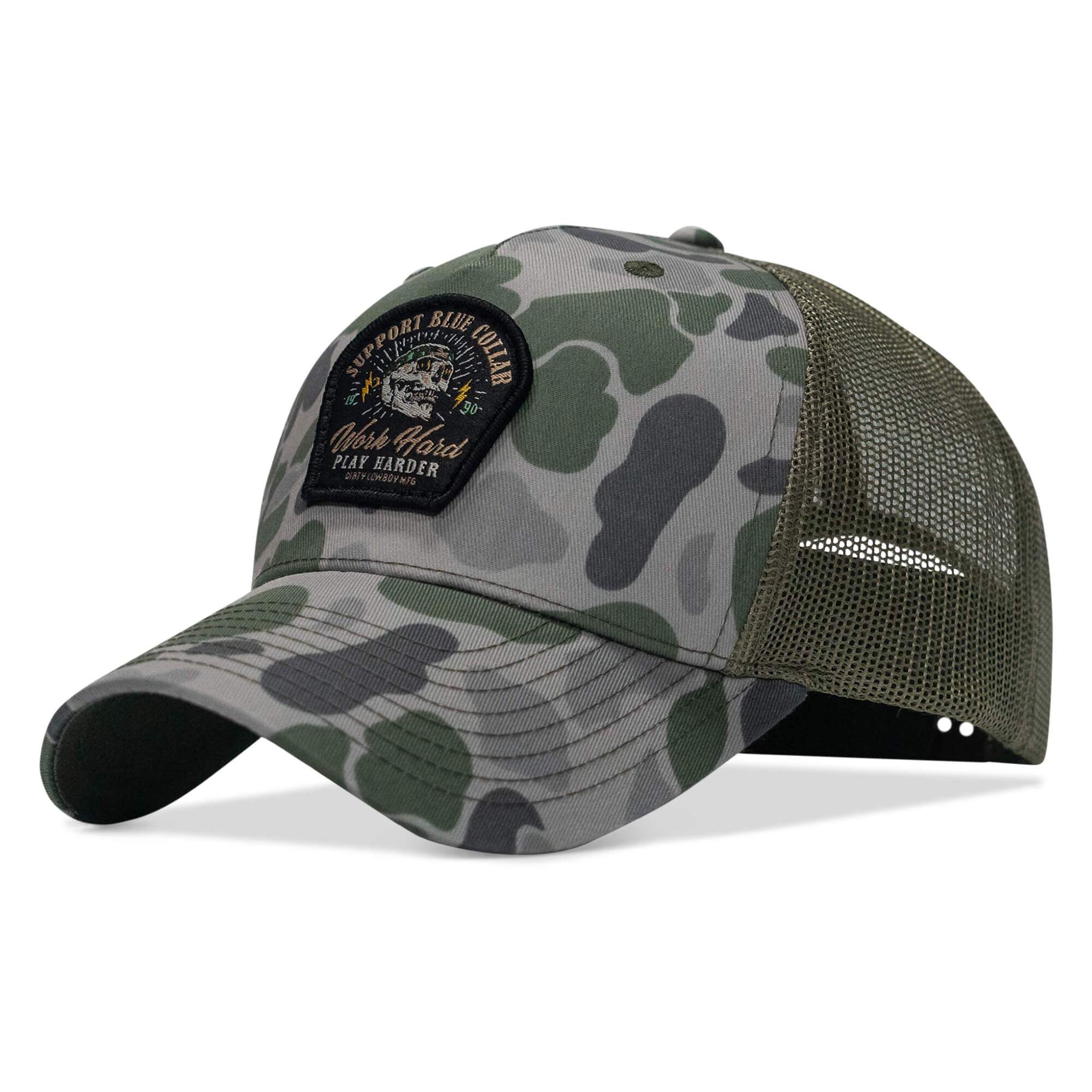 Work Hard Play Harder | Support Blue Collar Patch Snapback Hat - DIRTY COWBOY USA - Flyclothing LLC