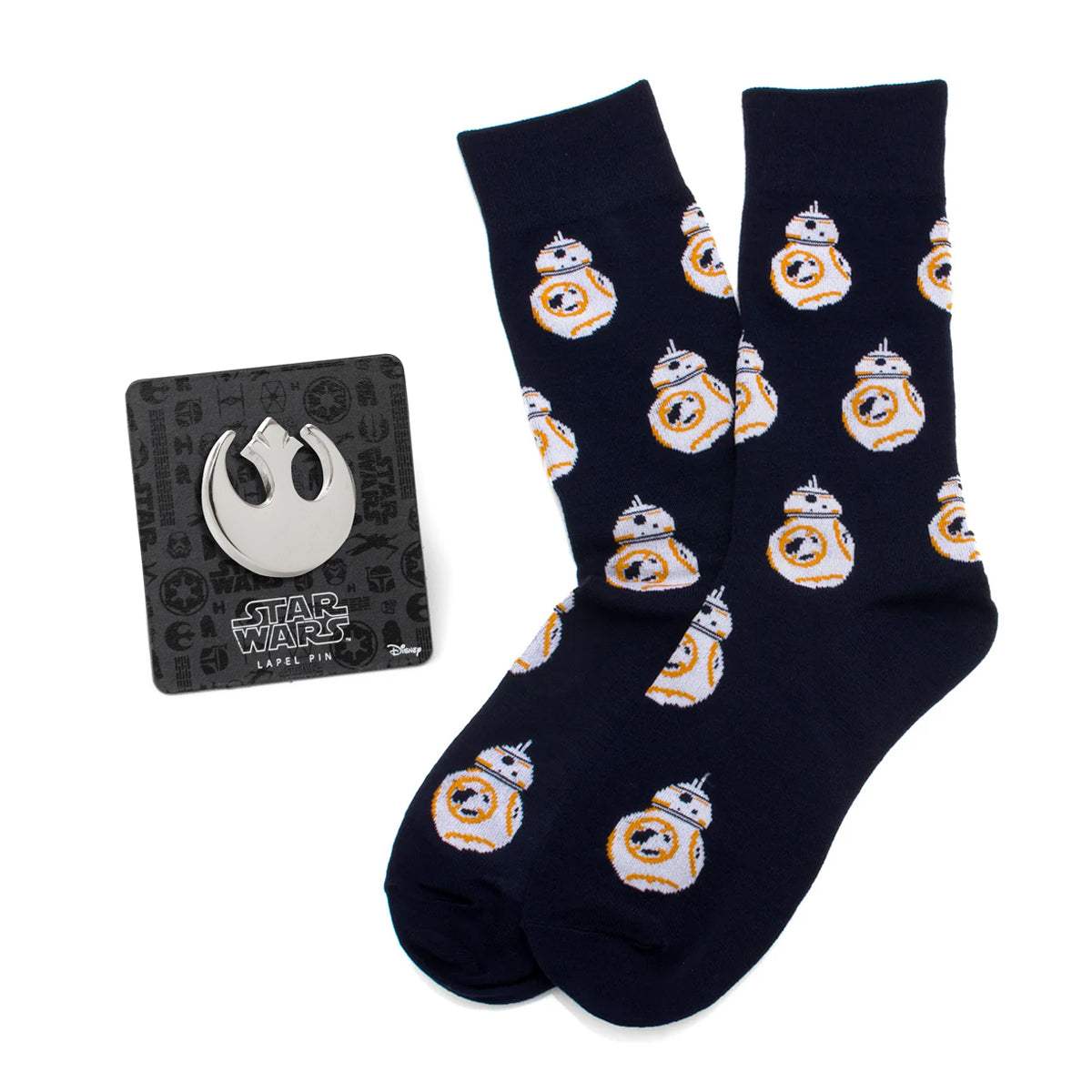 Star Wars BB-8 Navy Dress Socks and Rebel Alliance Starbird Crest Lapel Pin Gift Set - Cufflinks.com - Flyclothing LLC