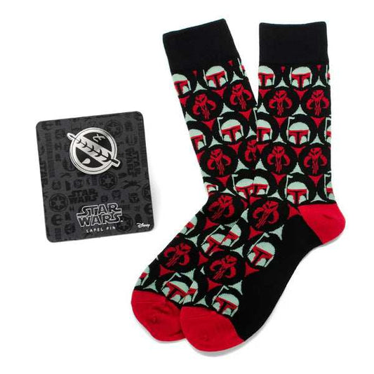 Star Wars Boba Fett and Mythosaur Black and Red Dress Socks and Crest Lapel Pin Gift Set - Cufflinks.com - Flyclothing LLC