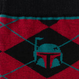 Star Wars Boba Fett Maroon and Black Argyle Socks and Crest Lapel Pin Gift Set