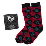 Star Wars Boba Fett Maroon and Black Argyle Socks and Crest Lapel Pin Gift Set