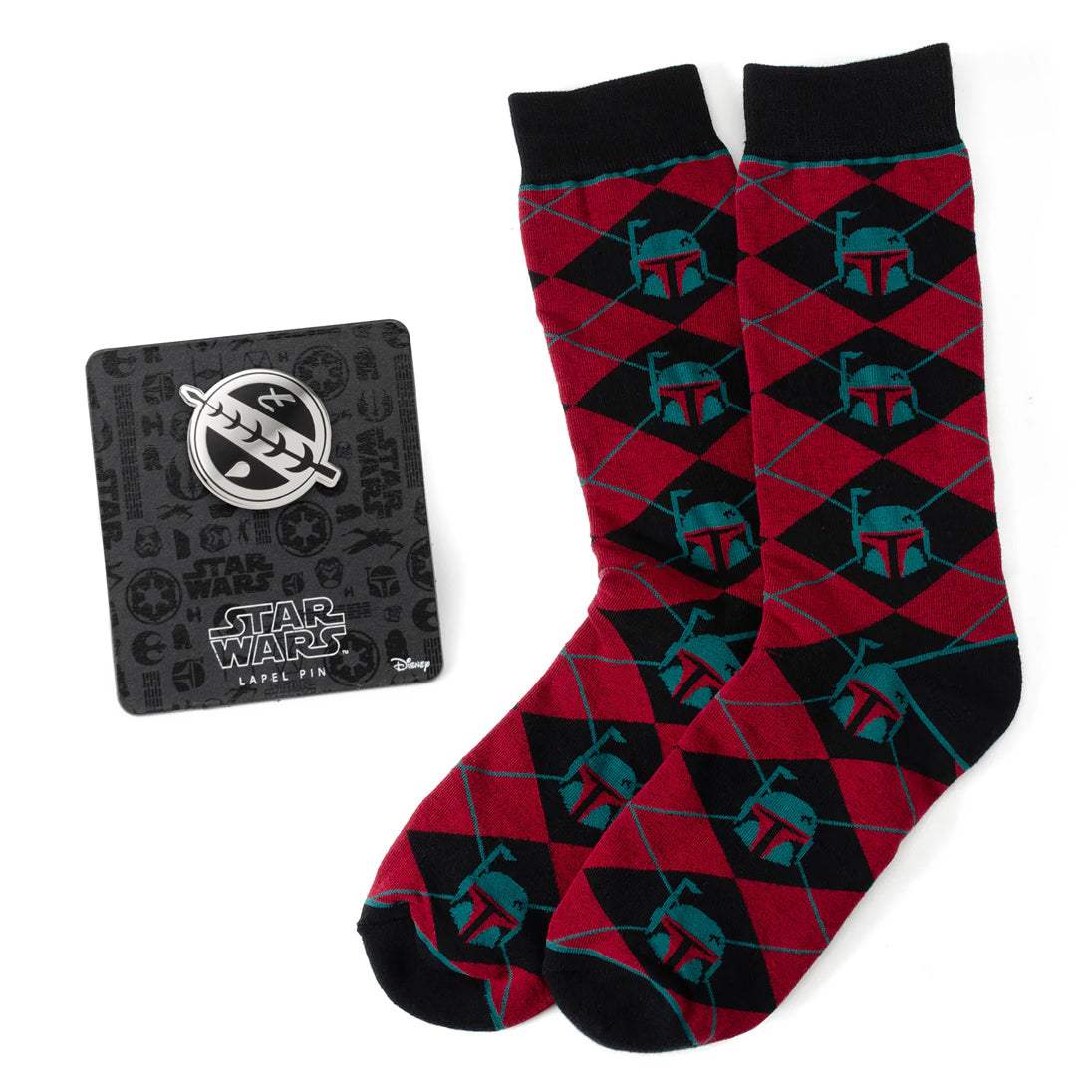 Star Wars Boba Fett Maroon and Black Argyle Socks and Crest Lapel Pin Gift Set - Cufflinks.com - Flyclothing LLC