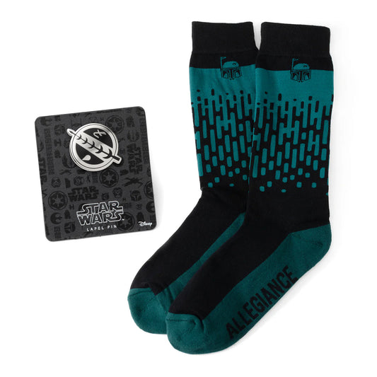 Star Wars Boba Fett Green Dress Socks and Crest Lapel Pin Gift Set