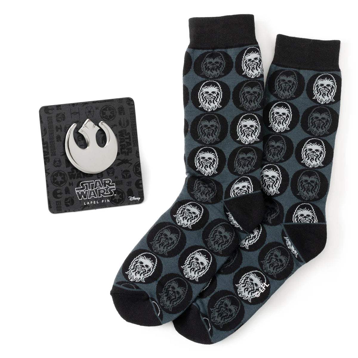 Star Wars Chewbacca Black Dress Socks and Rebel Alliance Starbird Crest Lapel Pin Gift Set - Cufflinks.com - Flyclothing LLC