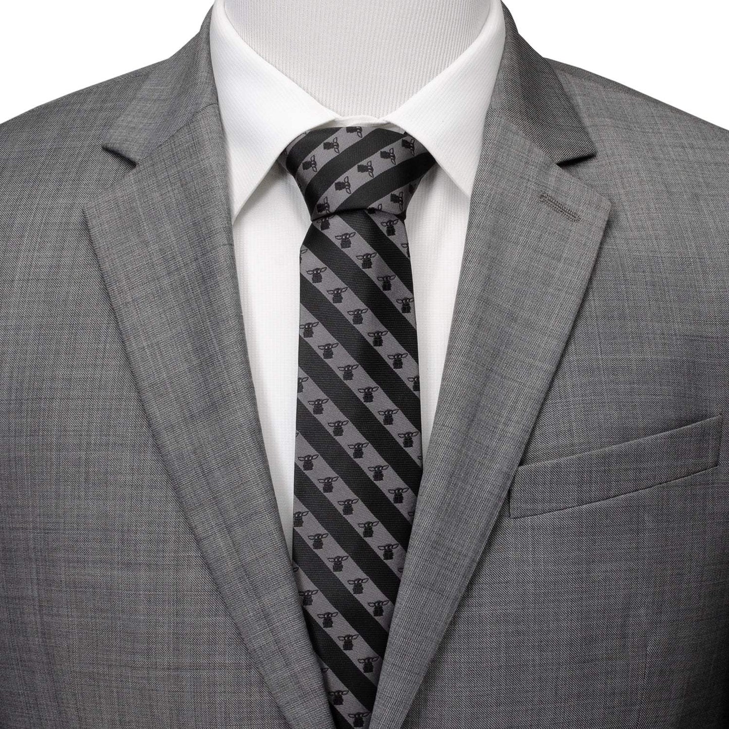 Star Wars Grogu Black and Gray Striped Tie - Cufflinks.com - Flyclothing LLC