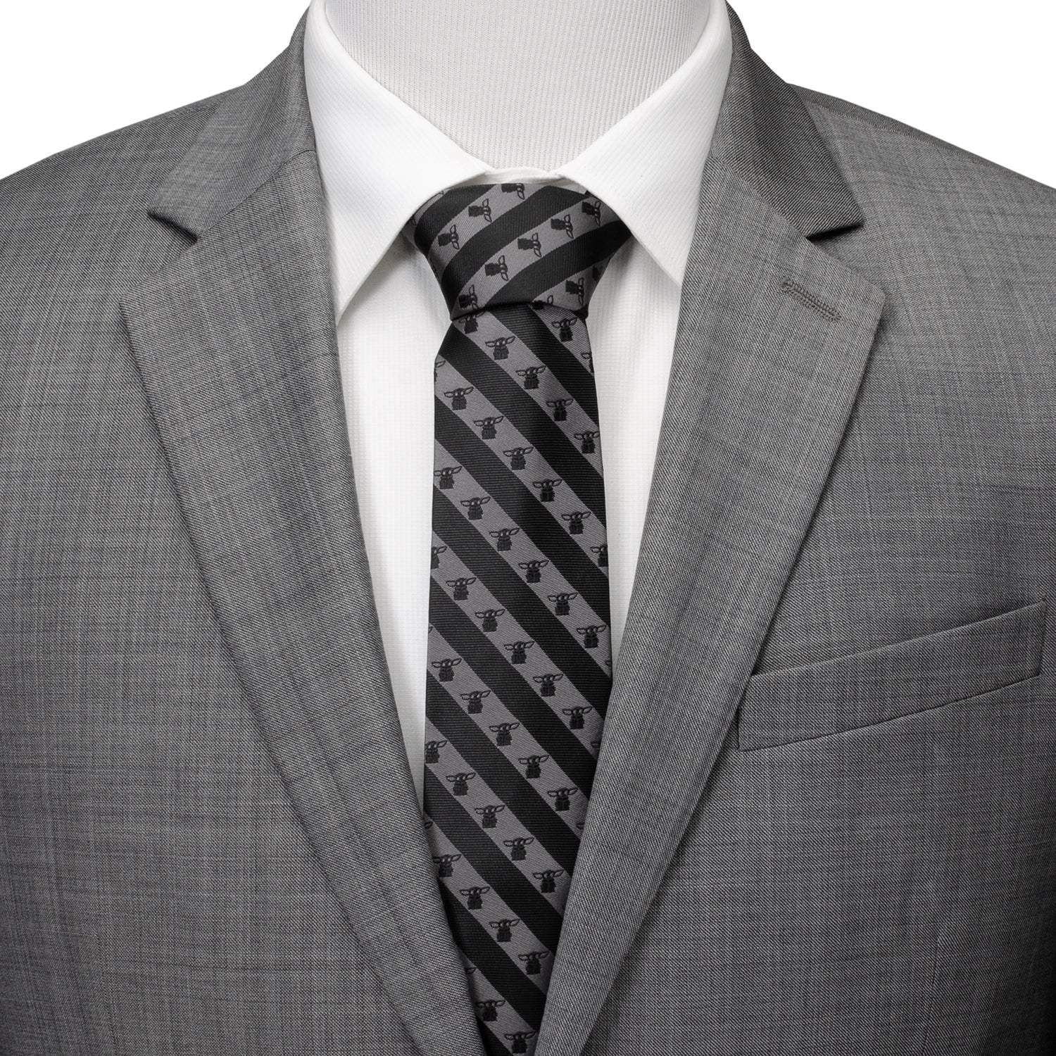 Star Wars Grogu Black and Gray Striped Tie - Cufflinks.com - Flyclothing LLC