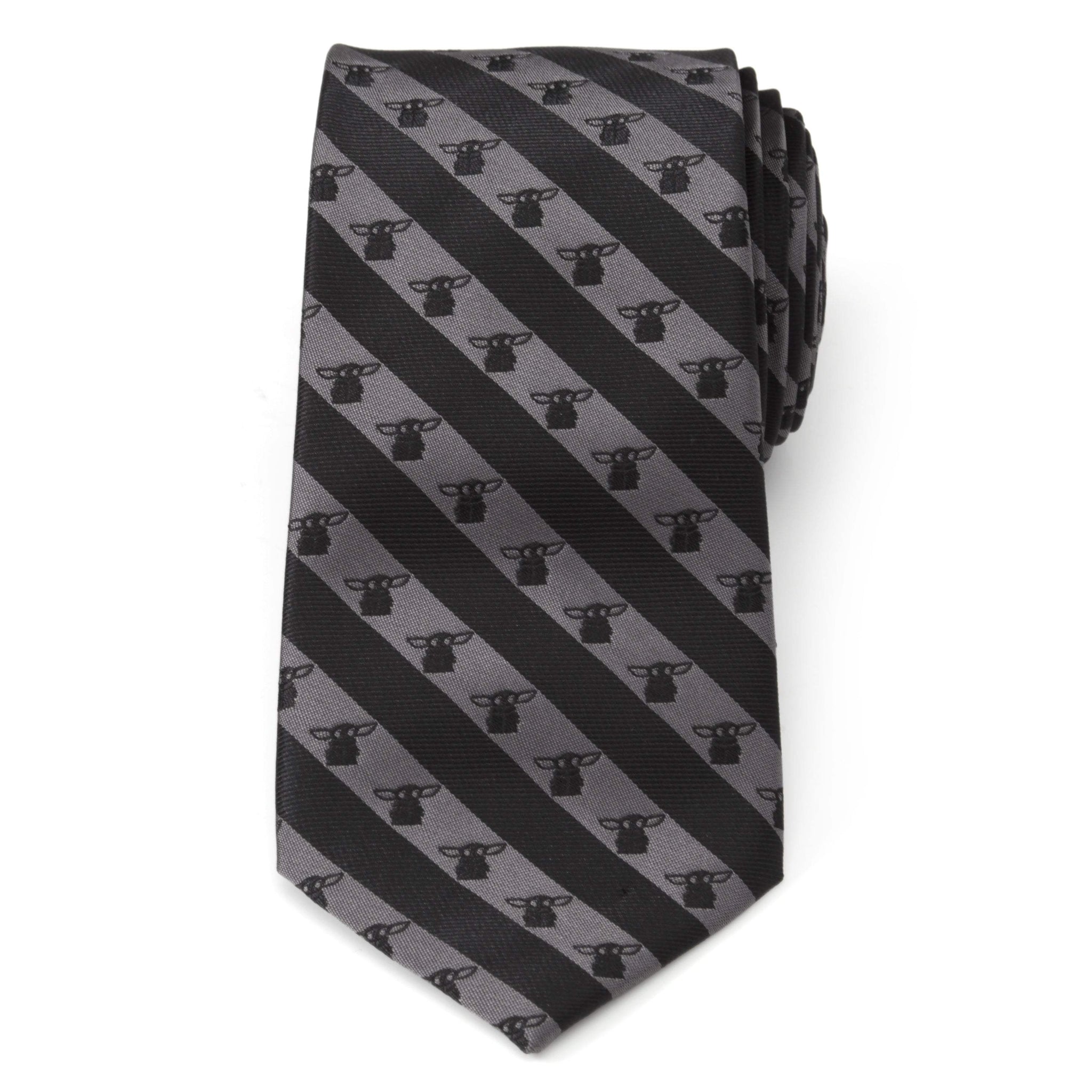 Star Wars Grogu Black and Gray Striped Tie - Cufflinks.com - Flyclothing LLC