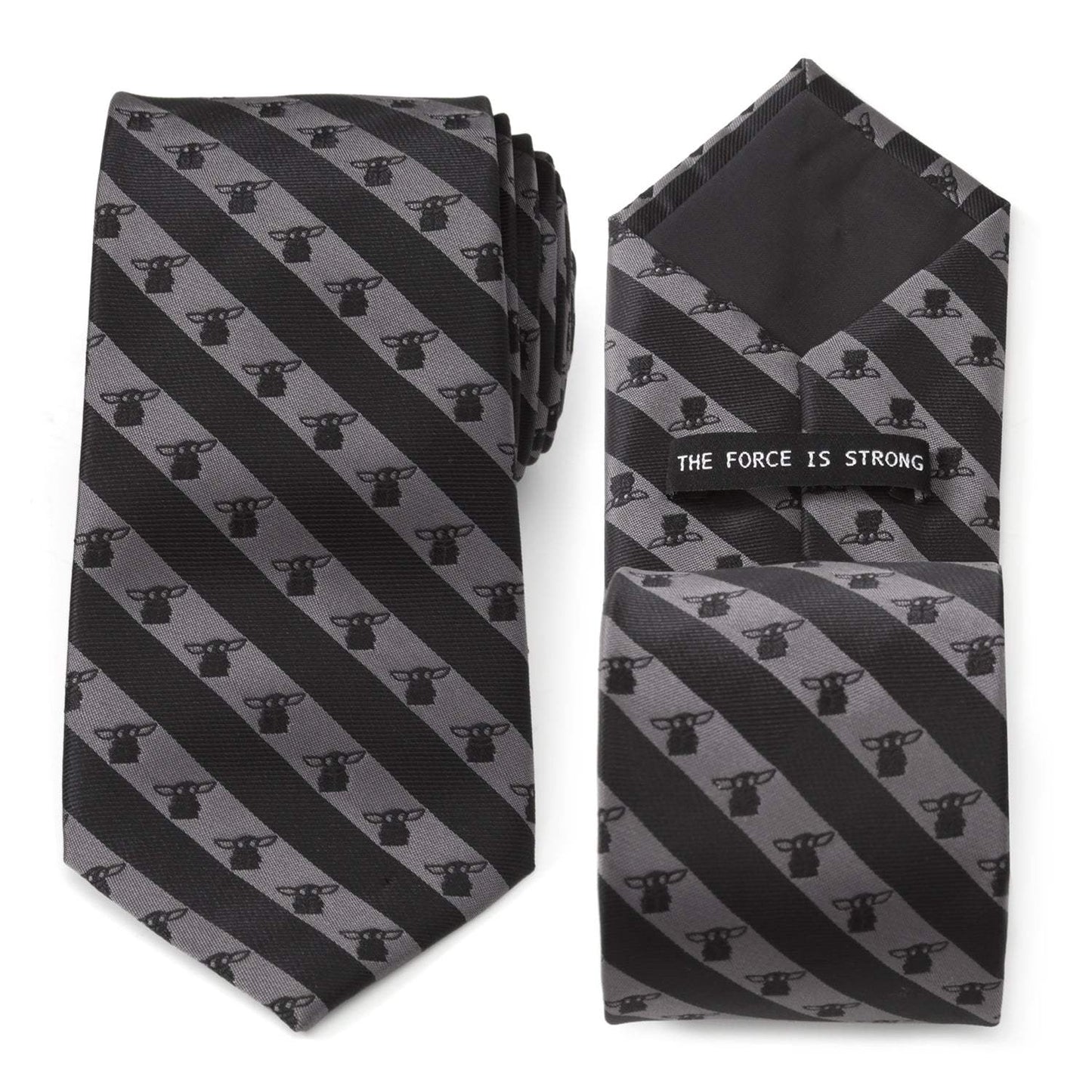 Star Wars Grogu Black and Gray Striped Tie - Cufflinks.com - Flyclothing LLC