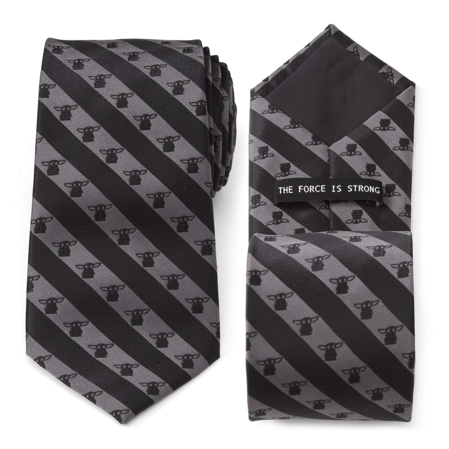 Star Wars Grogu Black and Gray Striped Tie - Cufflinks.com - Flyclothing LLC