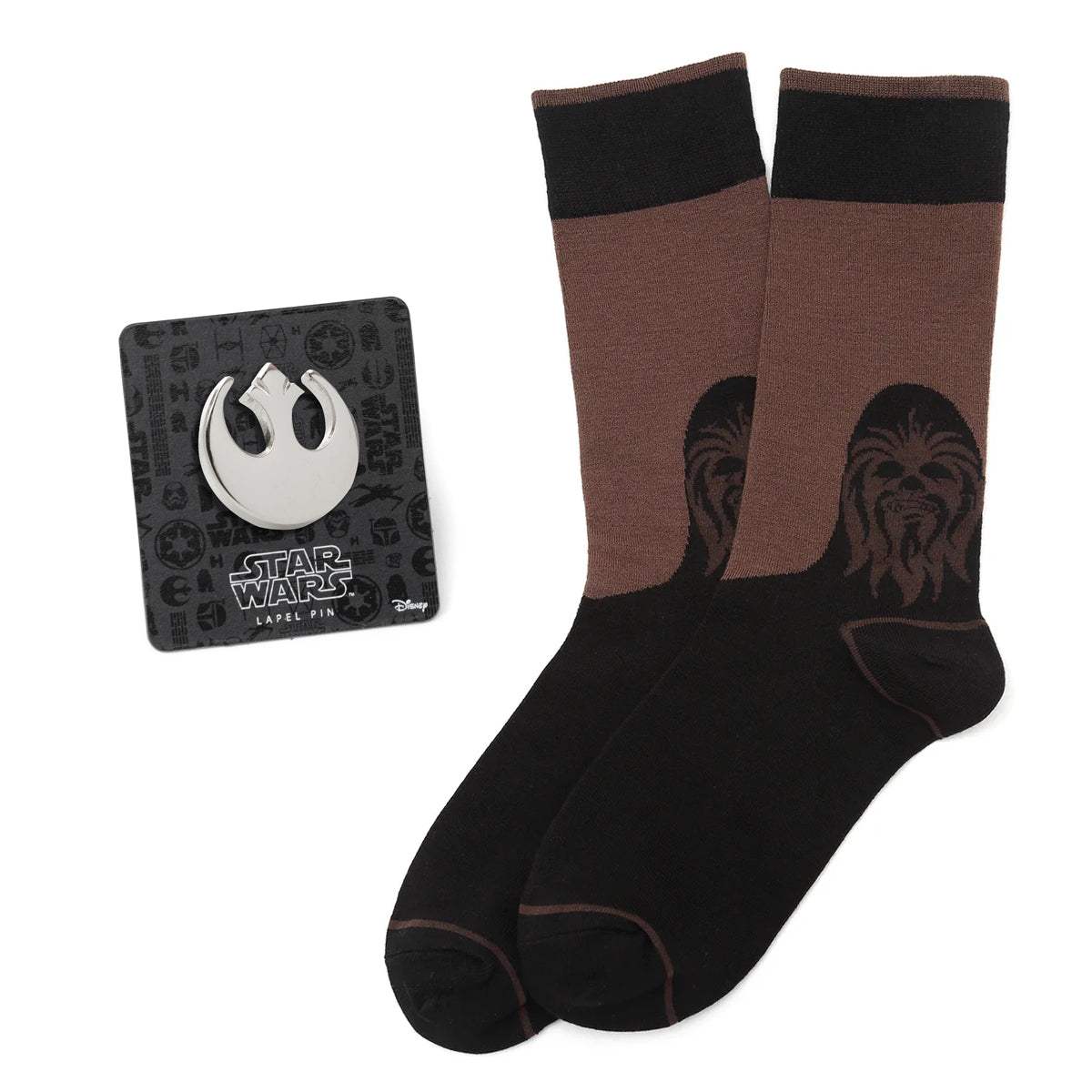 Star Wars Chewbacca Brown and Black Dress Socks and Rebel Alliance Starbird Crest Lapel Pin Gift Set - Cufflinks.com - Flyclothing LLC