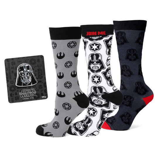 Star Wars Darth Vader Black, White, and Gray Dress Socks and Lapel Pin Gift Set