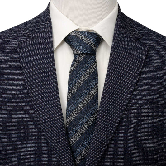 Star Wars Grogu Outline Striped Navy Tie - Cufflinks.com - Flyclothing LLC