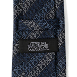 Star Wars Grogu Outline Striped Navy Tie