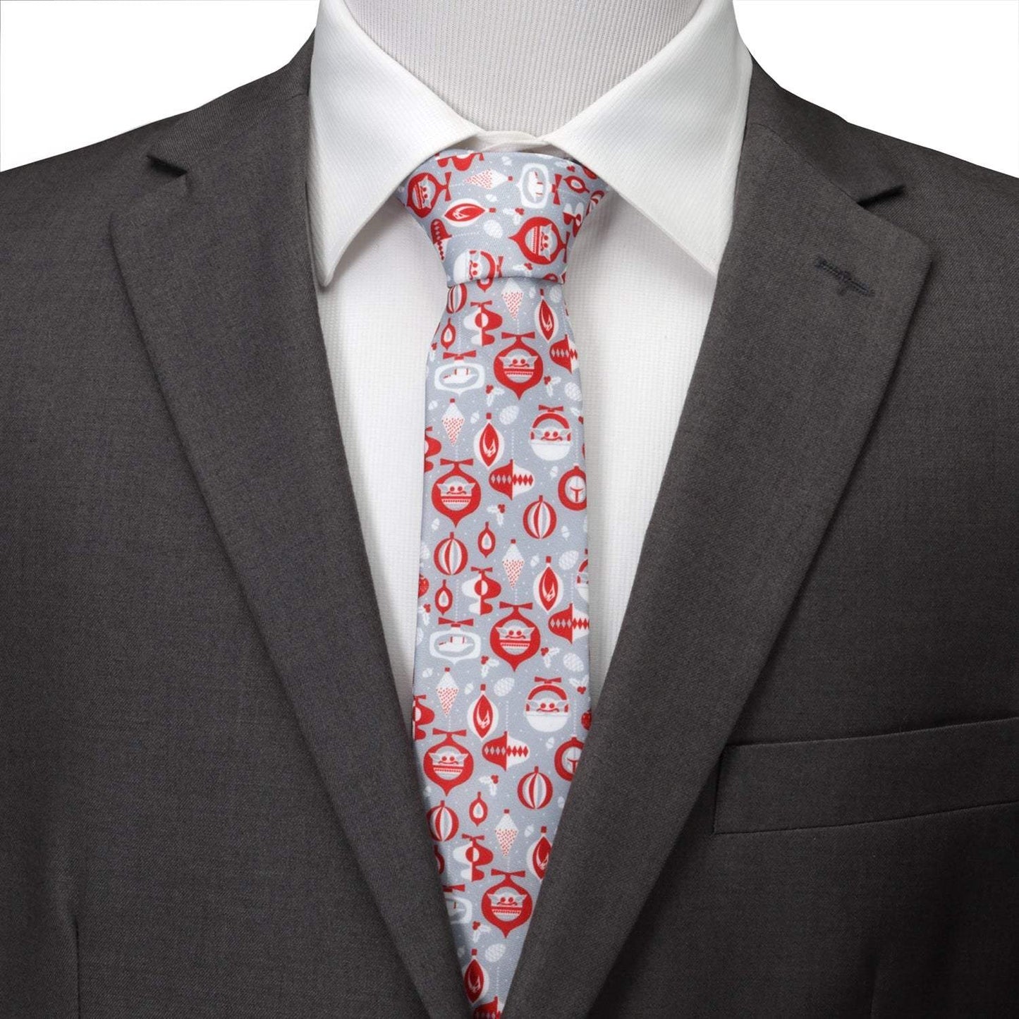 Star Wars Mandalorian and Grogu Gray and Red Holiday Tie - Cufflinks.com - Flyclothing LLC