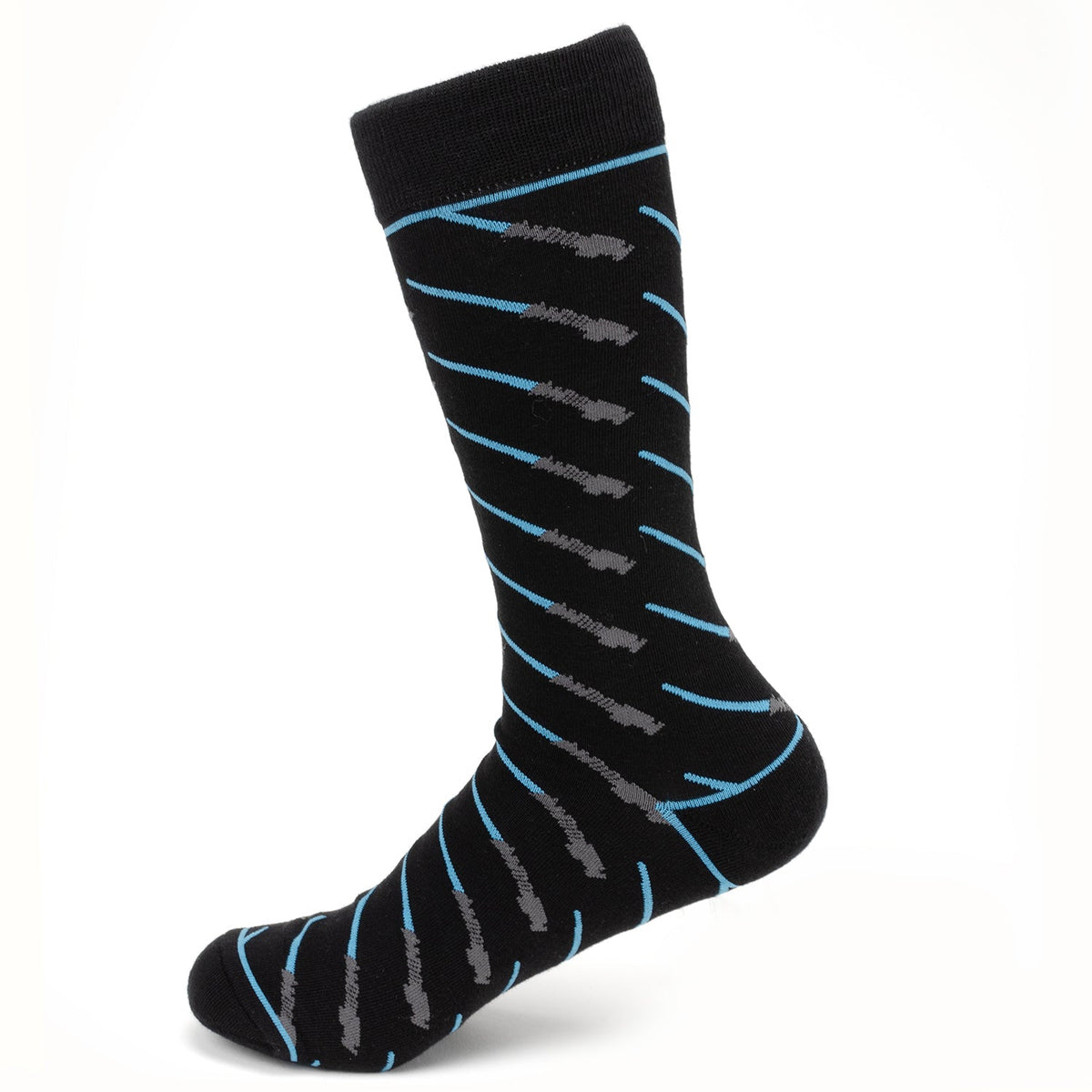 Star Wars Obi-Wan Kenobi Blue LIGHTSABER Pattern Black Dress Socks with Jedi Crest Lapel Pin Gift Set - Cufflinks.com - Flyclothing LLC