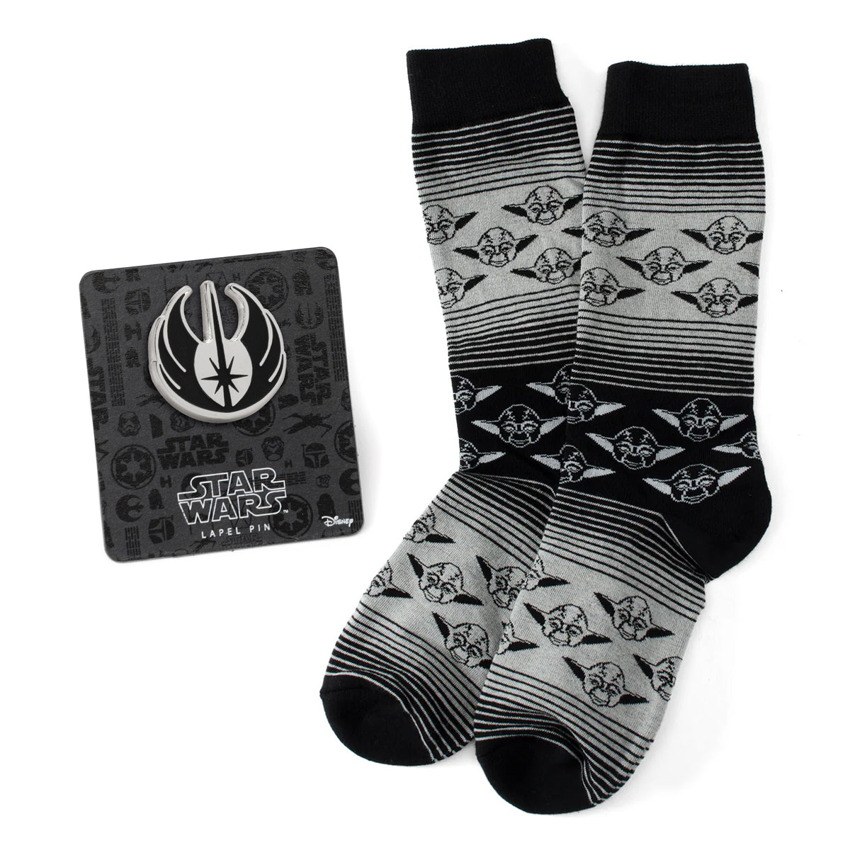 Star Wars Yoda Gray and Black Ombre Pattern Dress Socks with Jedi Crest Lapel Pin - Cufflinks.com - Flyclothing LLC
