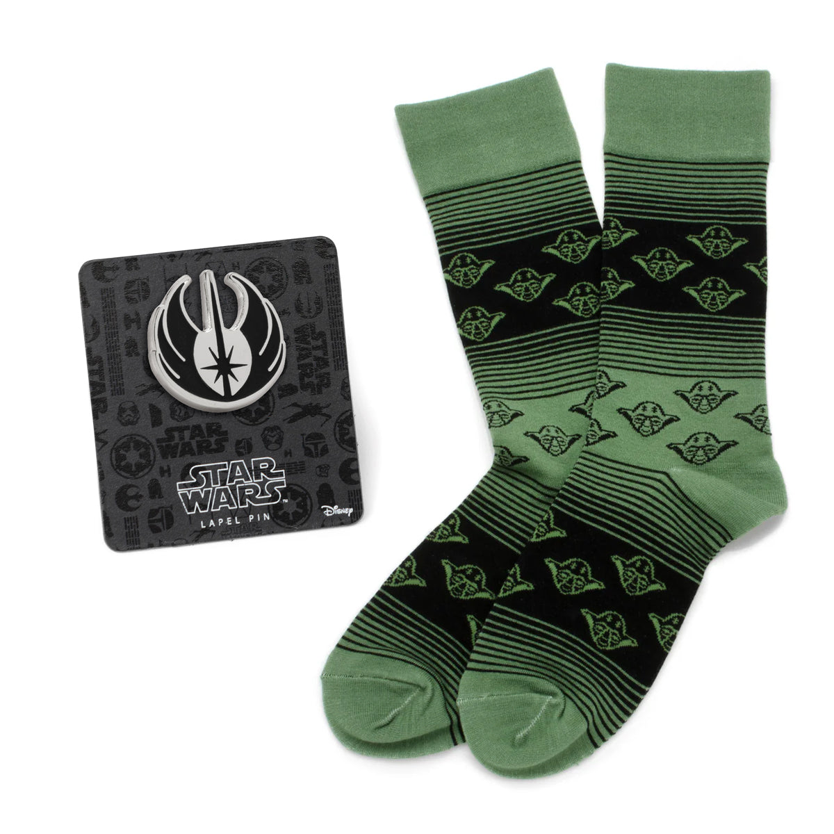Star Wars Yoda Green and Black Ombre Pattern Dress Socks with Jedi Crest Lapel Pin - Cufflinks.com - Flyclothing LLC