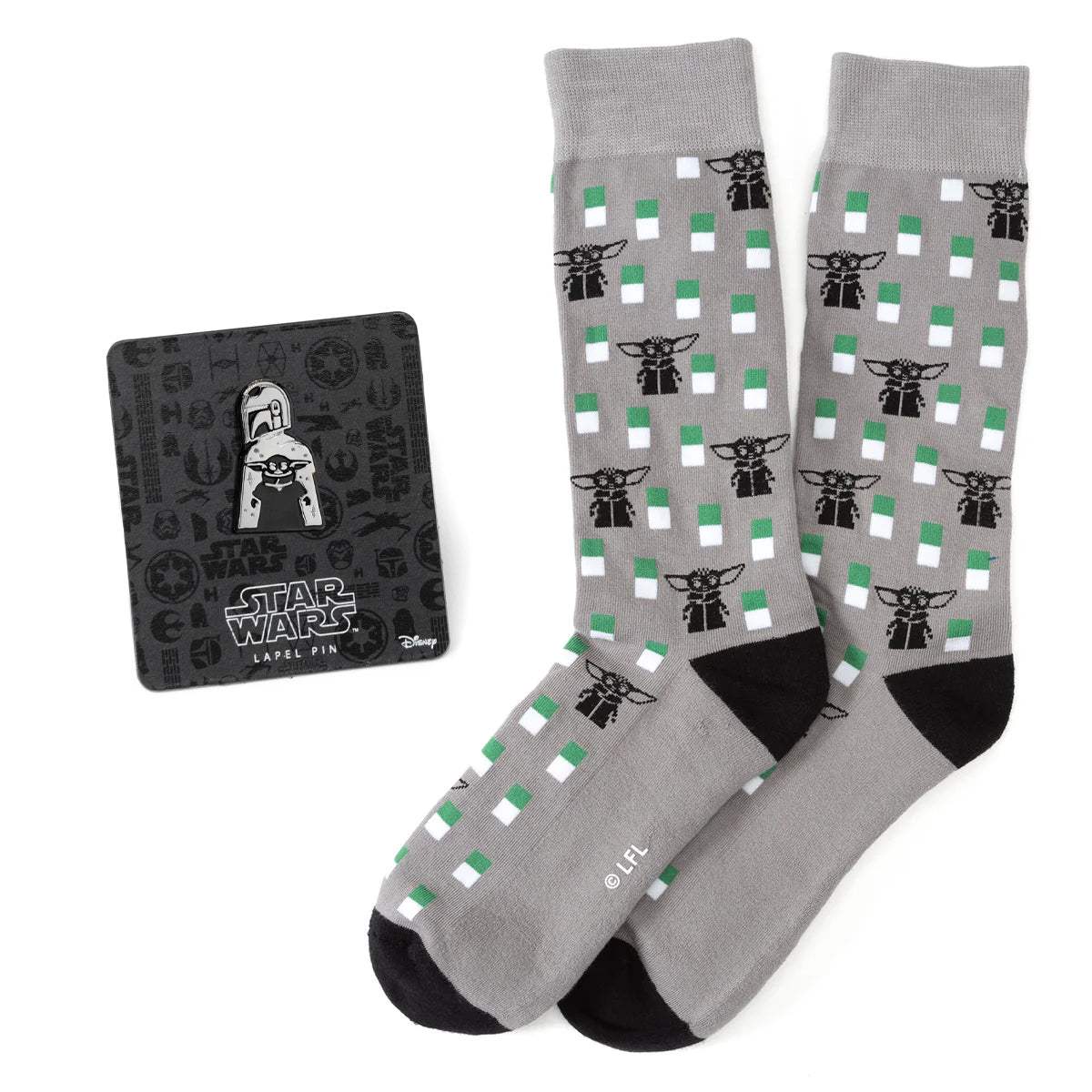 Star Wars Mandalorian and Grogu Gray Dress Socks and Lapel Pin Gift Set - Cufflinks.com - Flyclothing LLC