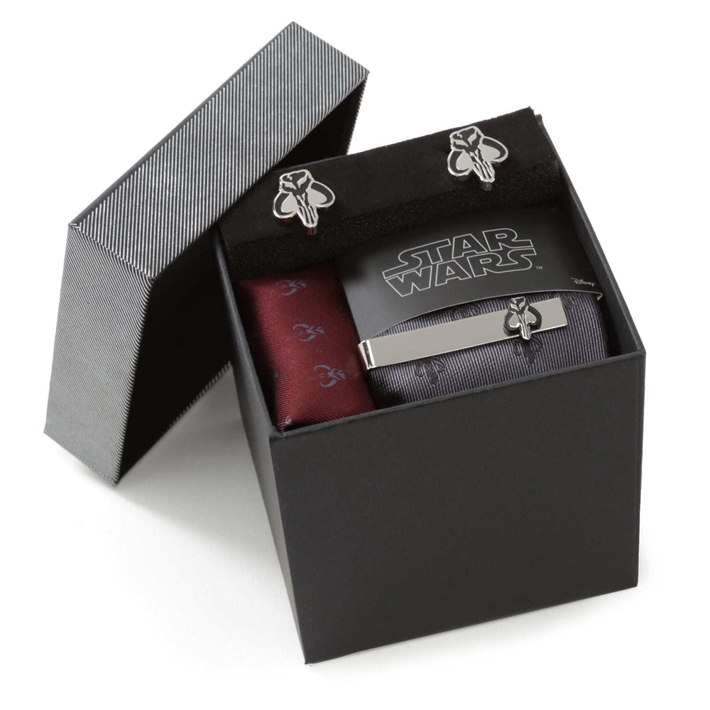 Star Wars Mandalorian Mythosaur Gray Tie, Red Pocket Square, Cufflinks, and Tie Bar Gift Set - Cufflinks.com - Flyclothing LLC