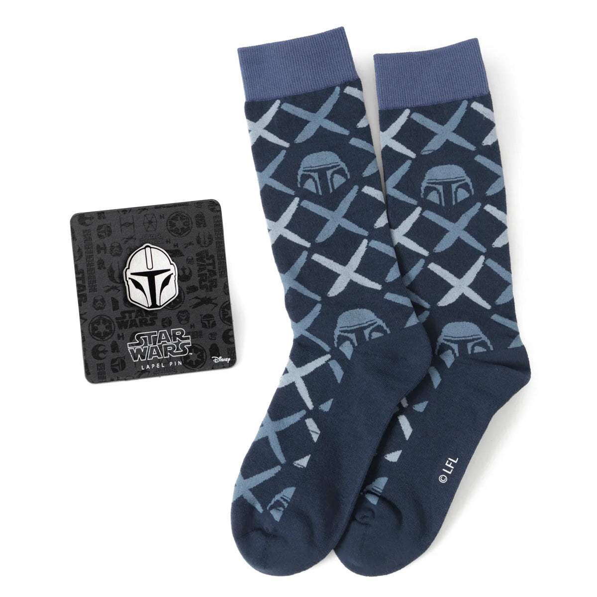 Star Wars Mandalorian Navy Checkered Dress Socks and Lapel Pin Gift Set - Cufflinks.com - Flyclothing LLC