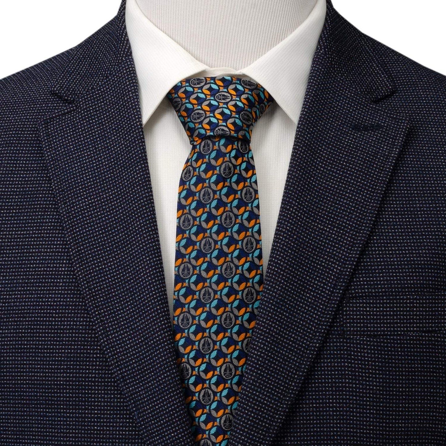 Star Wars Millennium Falcon Motif Navy Blue Tie - Cufflinks.com - Flyclothing LLC