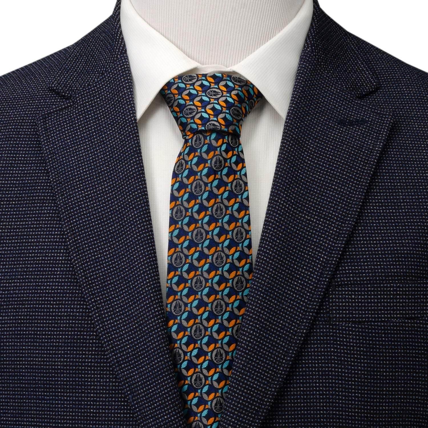 Star Wars Millennium Falcon Motif Navy Blue Tie - Cufflinks.com - Flyclothing LLC