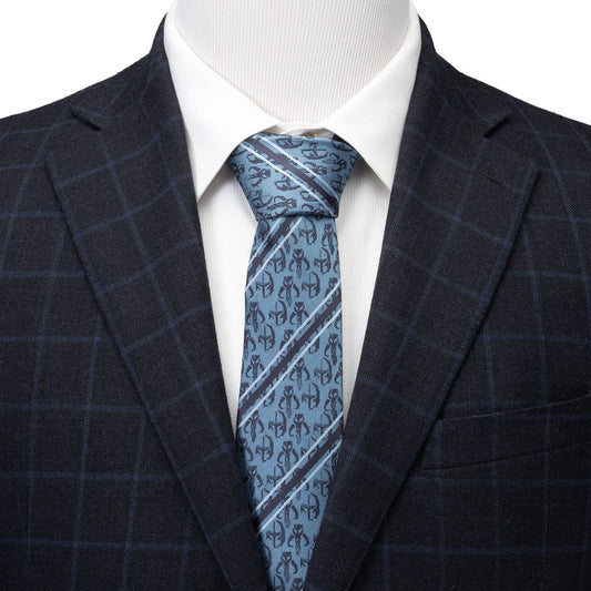 Star Wars Mandalorian and Mythosaur Blue and Navy Striped Tie