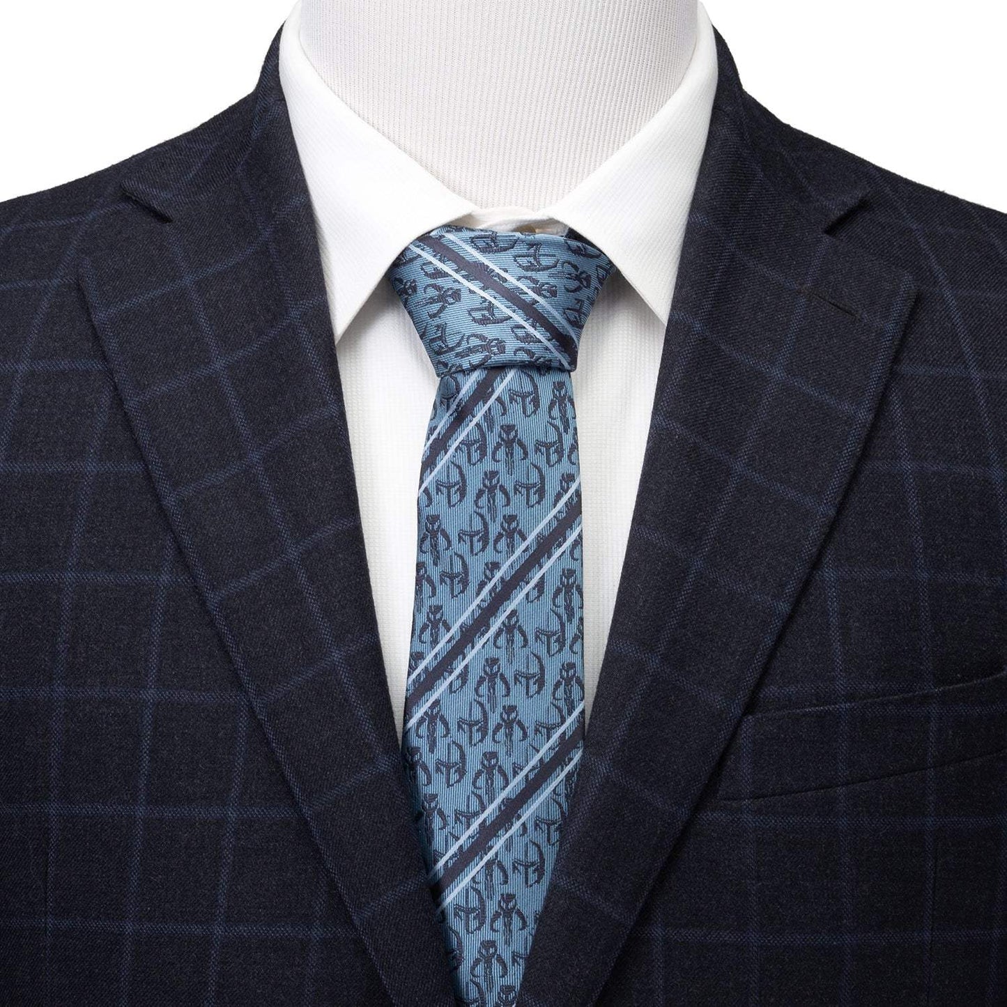 Star Wars Mandalorian and Mythosaur Blue and Navy Striped Tie - Cufflinks.com - Flyclothing LLC