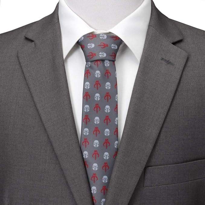 Star Wars Mandalorian and Mythosaur Red and Gray Tie - Cufflinks.com - Flyclothing LLC