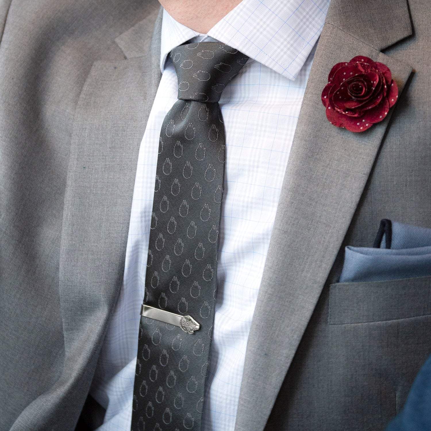 Star Wars Rebel Alliance and Millennium Falcon Gray Tie with Red Crest - Cufflinks.com - Flyclothing LLC