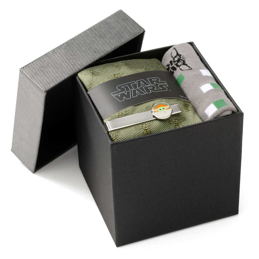 Star Wars Grogu Green Tie, Gray Dress Socks, and Tie Bar Gift Set - Cufflinks.com - Flyclothing LLC
