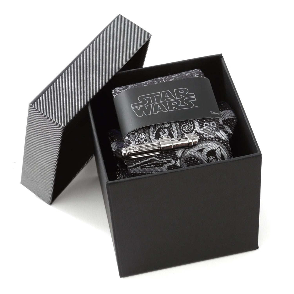 Star Wars Darth Vader Black and Gray Paisley Tie and LIGHTSABER Tie Clip Gift Set - Cufflinks.com - Flyclothing LLC