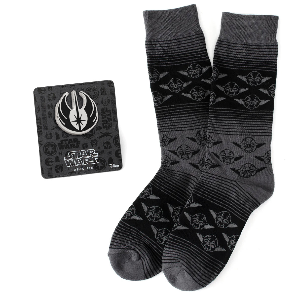 Star Wars Yoda Black Charcoal Dress Socks and Jedi Crest Lapel Pin Gift Set - Cufflinks.com - Flyclothing LLC