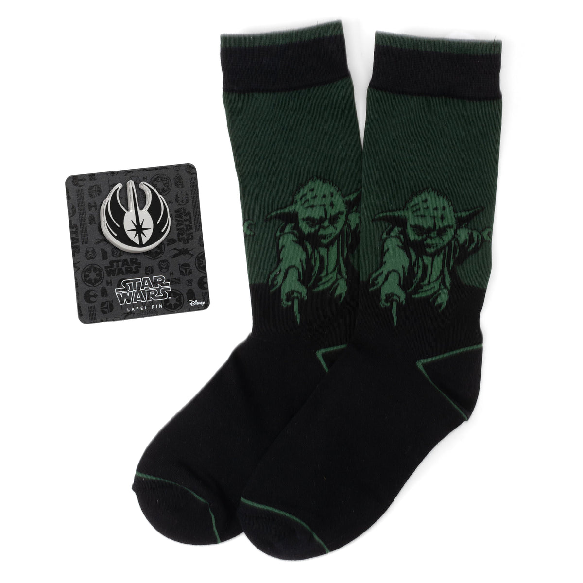 Star Wars Yoda Green Dress Socks and Jedi Order Crest Lapel Pin Gift Set - Cufflinks.com - Flyclothing LLC