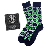 Star Wars Yoda Green and Navy Checkered Dress Socks and Jedi Crest Lapel Pin Gift Set - Cufflinks.com - Flyclothing LLC