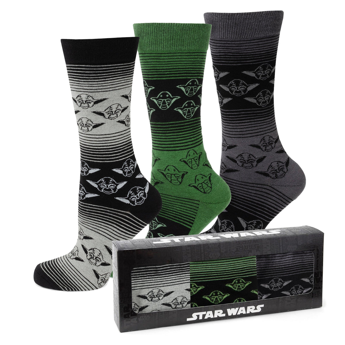 Star Wars Yoda Green, Gray, and Black Ombre Dress Socks and Jedi Crest Lapel Pin Gift Set - Cufflinks.com - Flyclothing LLC