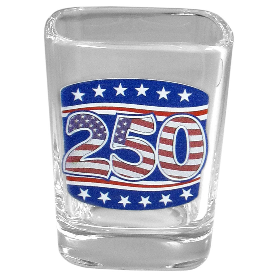 USA 250th Anniversary Shield Square Glass Shot Glass