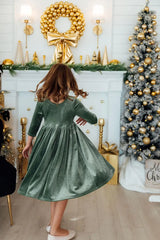 Sage Velvet Twirl Dress - Mila & Rose ® - Flyclothing LLC