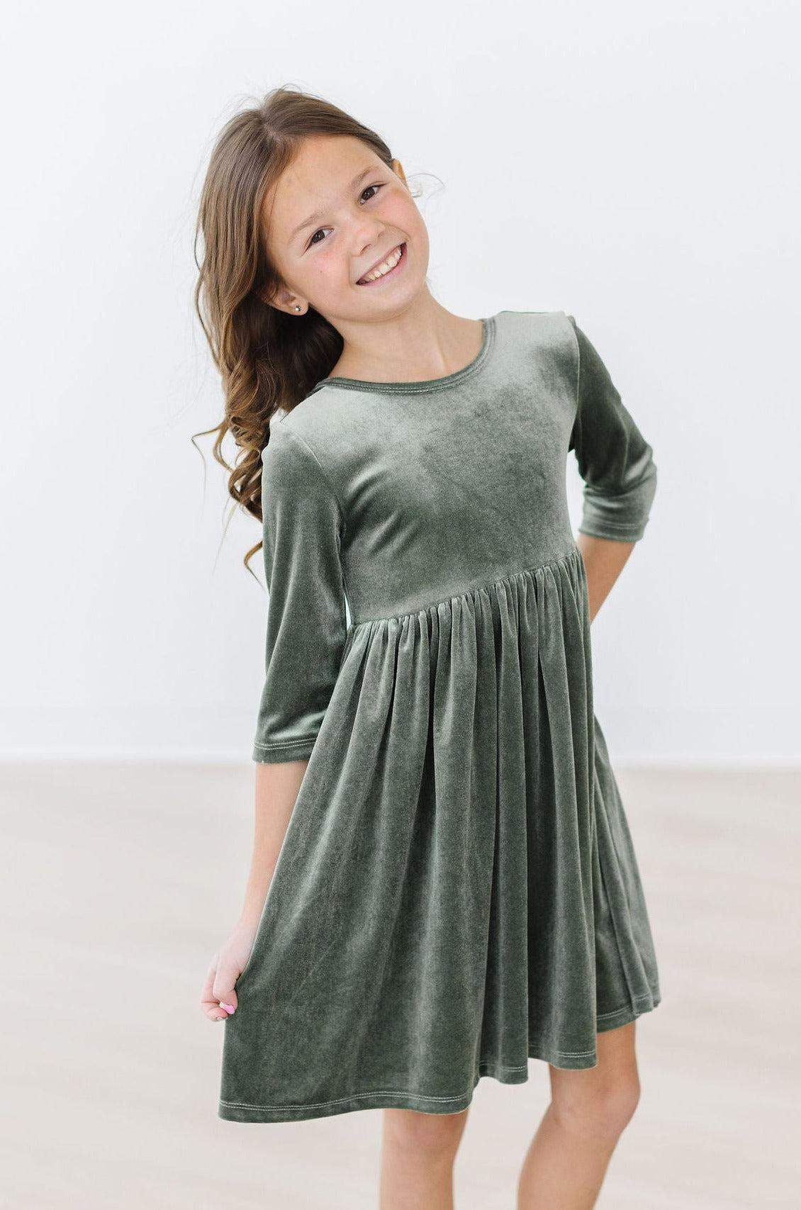 Sage Velvet Twirl Dress - Mila & Rose ® - Flyclothing LLC