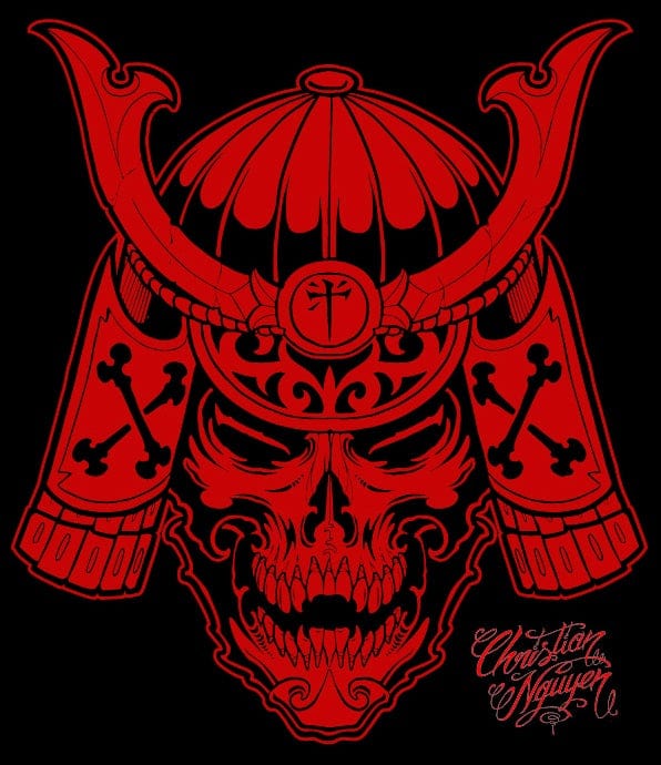 Christian Nguyen Samurai Skull Men's T-Shirt - Lowbrow Art Company