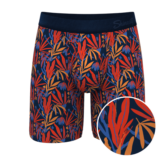 The San Diego Sunrise | Tropical Foliage Long Leg Ball Hammock® Pouch Underwear With Fly - Shinesty
