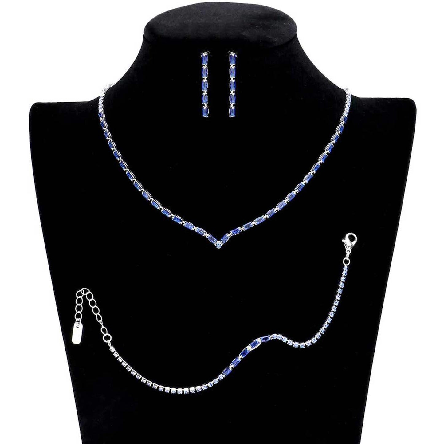 3PCS Chevron Accented Rectangle Stone Necklace Jewelry Set - Madeline Love - Flyclothing LLC