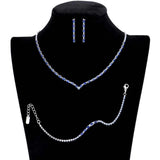 3PCS Chevron Accented Rectangle Stone Necklace Jewelry Set - Madeline Love - Flyclothing LLC