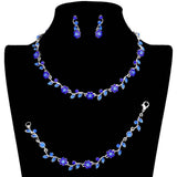 3PCS Flower Leaf Cluster Rhinestone Necklace Jewelry Set - Madeline Love - Flyclothing LLC